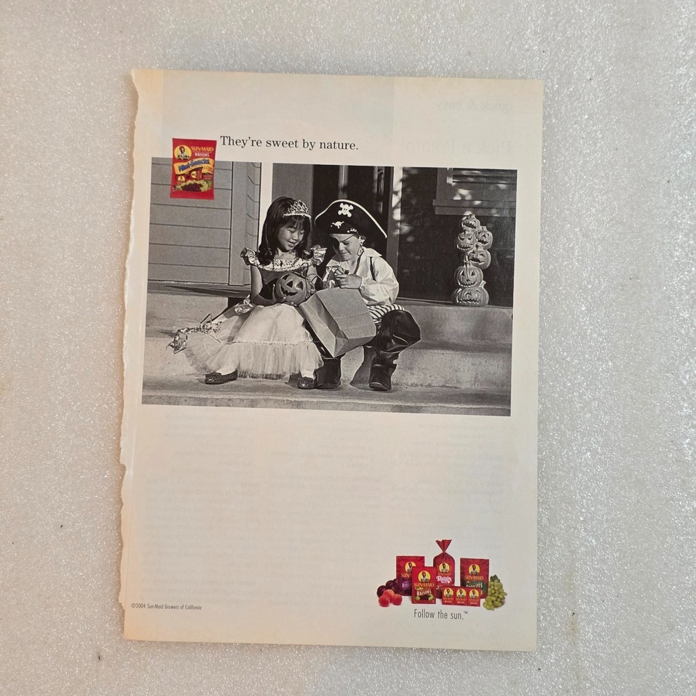 Vintage Print Ad SunMaid Raisins Pirate Princess Halloween Pumpkins 8x10.5 2004
